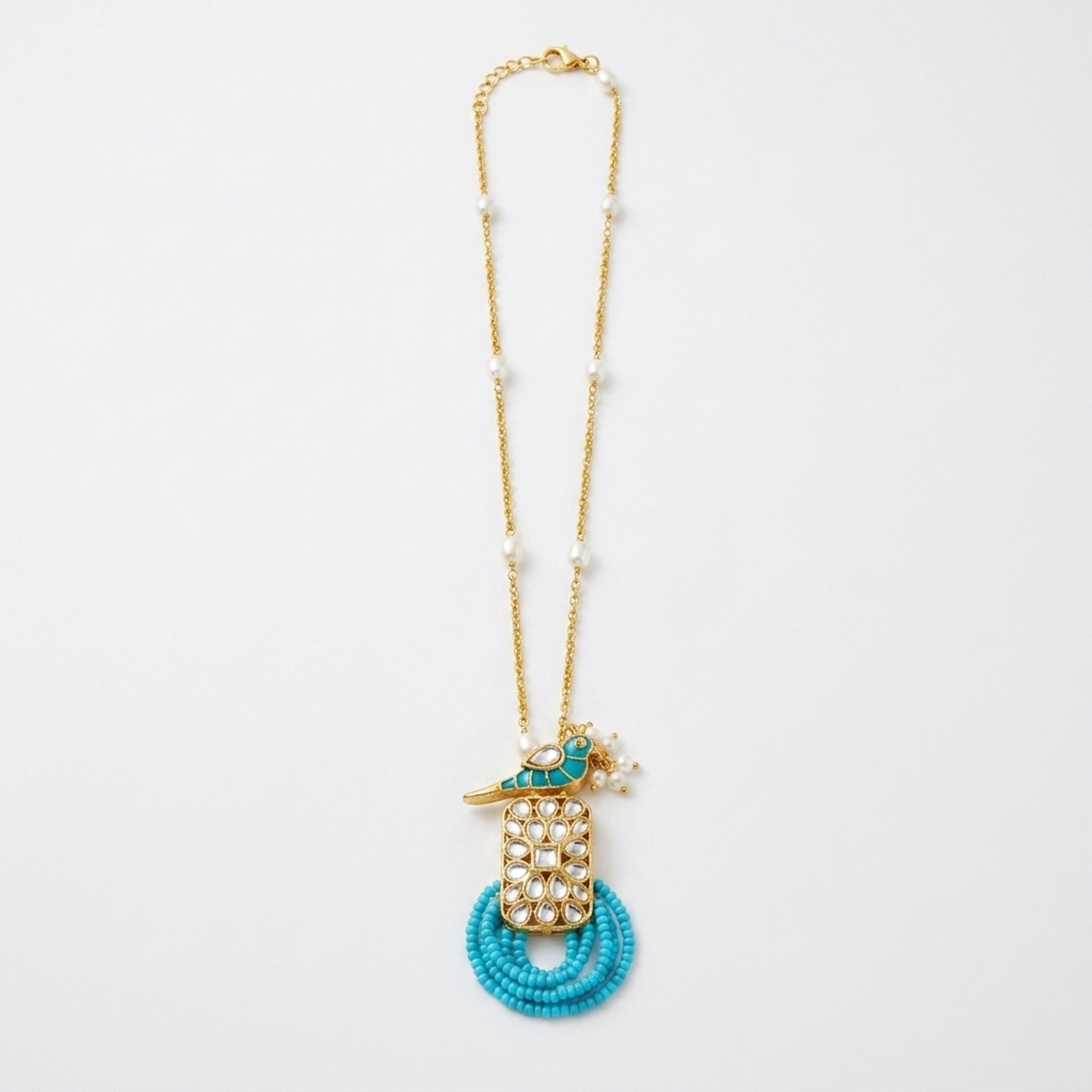 Turquoise Peacock Polki Pendant Necklace
